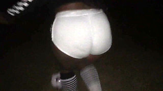 Dirty Diana Kicking Soccer Ball in Booty Shorts Night Time