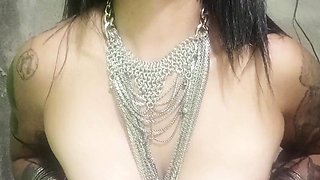 Elegant Topless Smoke Session - Jewelry, Leather & Creamy Finish