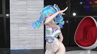 Miku-up and Down Evening Gown Striptease, Huge Breasts, Shaved Pussy, White Stockings, Striptease, K-pop Dance, Big Boobs