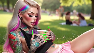 Tattooed Big Boobs Babe Masturbates in Public Park and Squirts