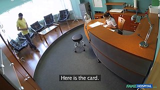 Hot nurse gets fucked over the receptionist desk - faux polyclinic