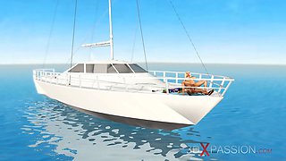 A nerdy boy with VR headset has passionate virtual sex with a hot young blonde on a luxury yacht
