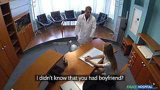 Faux hospital - doctor bangs lonely nurse on desk risky cum inside quickie