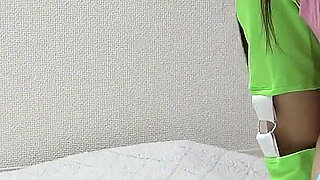 No Bra, Short Tank Top, Micro Mini Skirt, Micro G-string Panties, Knee-high Socks, Beautiful Tits Japanese Girl's Cleaning Room