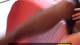 Retro - Putting Seamed Pantyhose on and Stroking Fan's Pic