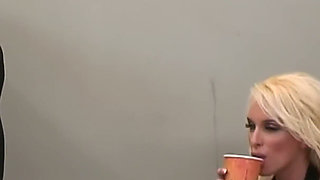 Office Desk Fuck - Platinum Blonde with Huge Fake Tits Spread on the Grey Desk