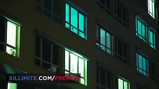 Masked Brunette Mariska X Gives Blowjob in Stockings & Suspenders