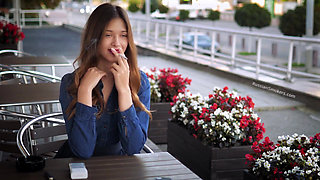 Magnetic Russian Beauty Playing with Cigarette Smoke
