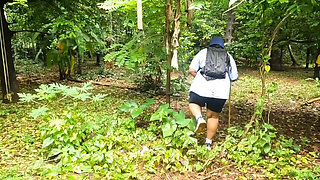 Casual Nude Walking, Chubby Girl Walking Completely Naked in the Jungle