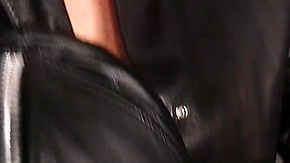 Lady Amber Encases Slave Mila Layers of Leather
