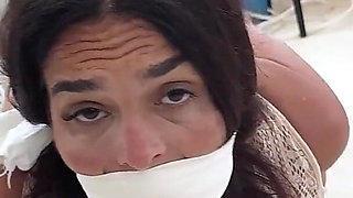 Office Self Bond: Secretary Latina Ties Herself up for Boss, Gives Blowjob and Foot Job Then Hogtied HD