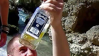 Horny teen and her girlfriend are banged by stepdad on the beach on vacation