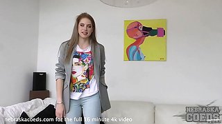 Shy 18yo Margarita Nervous First Casting - Skinny Pale Teen with Natural Tits