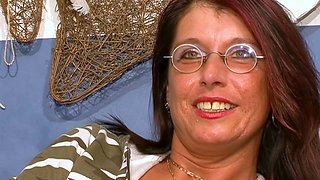 German housewife with glasses persuaded to solo sex casting