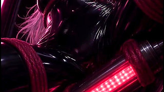 Anime Bondage, White Hair, Black Latex Red Ropes