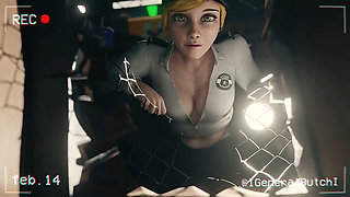 A white haired girl fucked by a blacked man in their garage