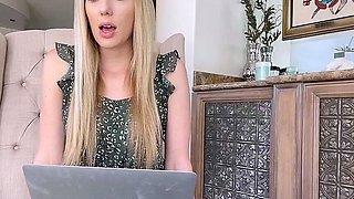 Close up with teen blonde sex doll rubbing her cunt