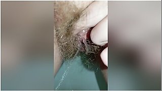 Bushy Pussy Girl Peeing In The Toilet With A Sanitary Pad In Her Panties