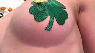 Shiny Shamrock Pasties on Small Natural Tits