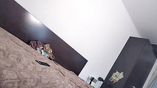 Sexy Brunette Tries on and Cuts Clothes