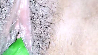 Pooja put her hand in wife's pussy and inserted cucumber, pussy and ass exploded