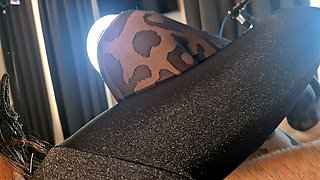 POV Julia Kate Black Nylon Leopard Fetish Sex