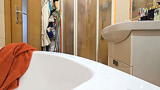 Hairy Guy Taking a Shower at His Female Friend's Place