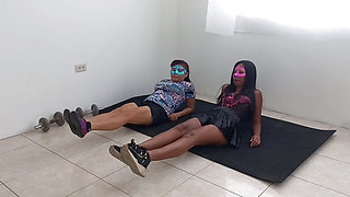 STEPSISTERS DO AEROBICS IN SENSUAL CLOTHES. THEY SHAKE THEIR BUTTOCKS AND MOAN WHILE TALKING