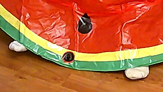 BBW Nurse Vicki Blowing up a Huge Plastic Float That Looks Like a Water Melon Slice