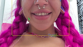 POV Squirting Huge Stream of Cum Vibrator Orgasm Solo Female Teen Masturbation Foot Fetish Perky Boobs Busty Pink Hair Piercings