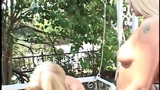 Hot Blonde Lesbians with Perky Tits Have Some Dildo Fun Outdoors