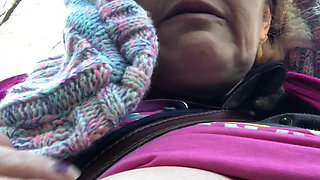 A very risky walk playing with my gorgeous tits!