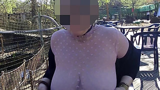 Small Caf on the Terrace with a Transparent Top and a Mini Skirt No Panties