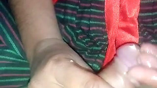 Stepmom is squirting from her stepson's tight penis with her hands