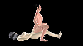 Animated 3D Porn - Asian Man Riding Strap on in Ass by Beautiful Girl
