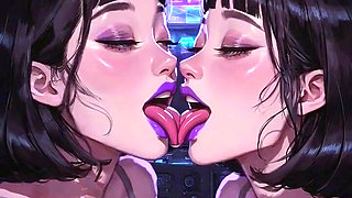 Lesbians Tongue and Kiss Fetish, Ai Animation