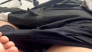 She likes to play with her feet while sucking the big Mexican cock