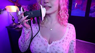 Big Tits ASMR Ear Licking and Kissing Masturbation