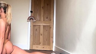 Vulva rubbing close up with blonde handling monster dildo