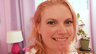 Busty MILF with Pierced Nipples Pushes Fat Dildo Into Her Juicy Shaven Cunt