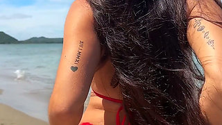 Beauty Chill and Sunbaths in Red Sexy Bikini