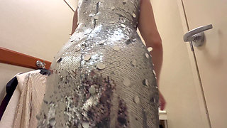 Mall Try on Flashing Showing to Her Client New Collections