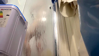 Giantess Gets Watched in Shower Playing with Pussy and Squishes Tiny Man When She Sees Him