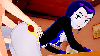 Nubile Titans Raven from anime gets uncensored action with a big booty and large breasts