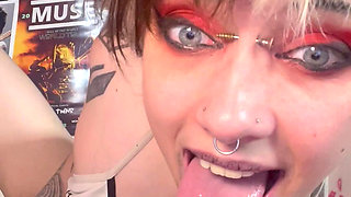 Goth with Long Tongue Spit Fetish Drooling