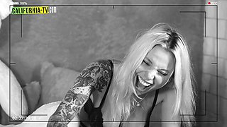 Blonde Strips Teasing Plug and Fingers Dripping Pussy