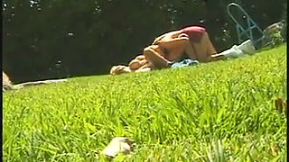 Vintage lesbian dildo playing in the garden
