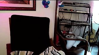 Tattood shemale tranny plays with ass during masturbation