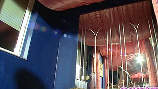 German wife is blindfolded in swinger club
