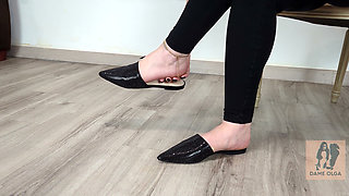 Shoe Collection Pointed-toe Sequin Flat Mules - Dame Olga (4k) (643)